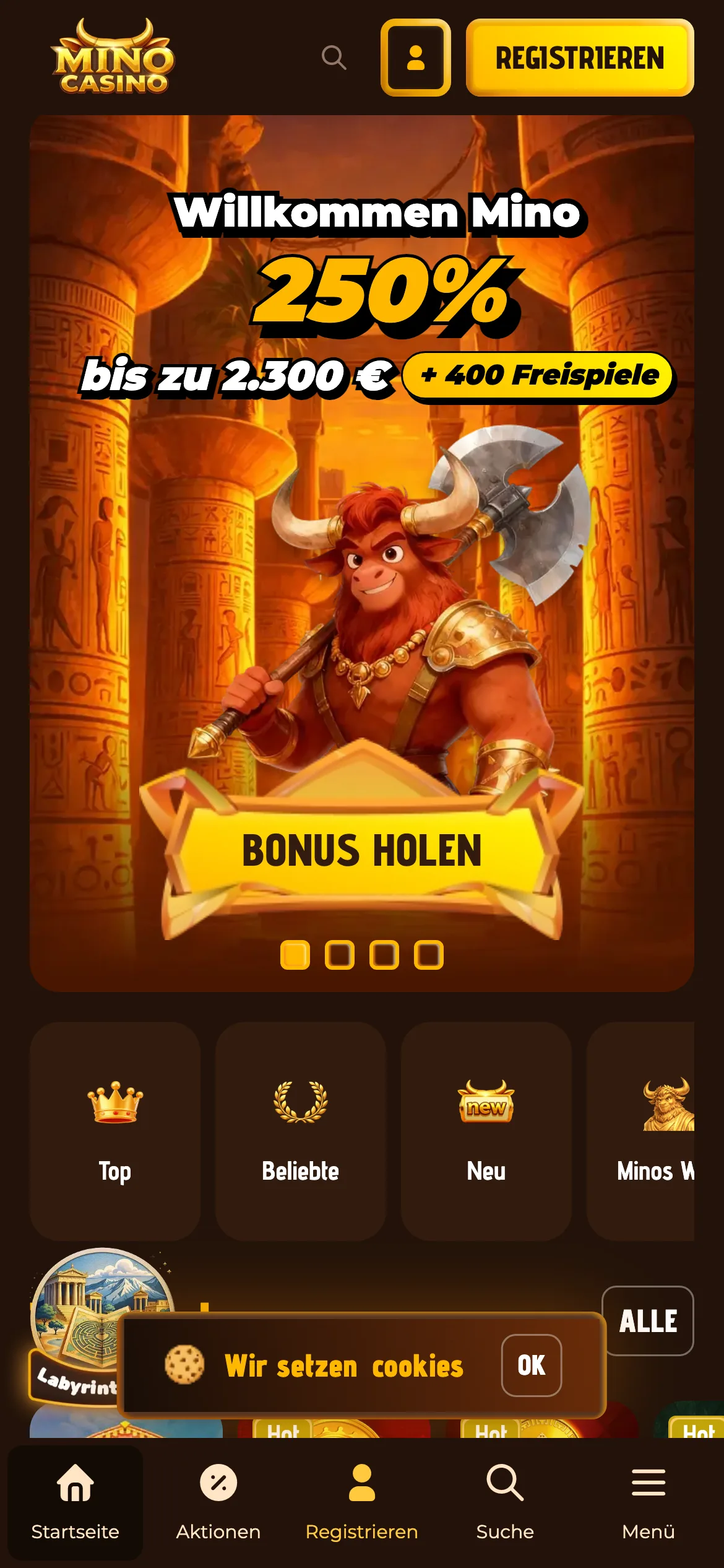 Mino Casino — mobile-homepage