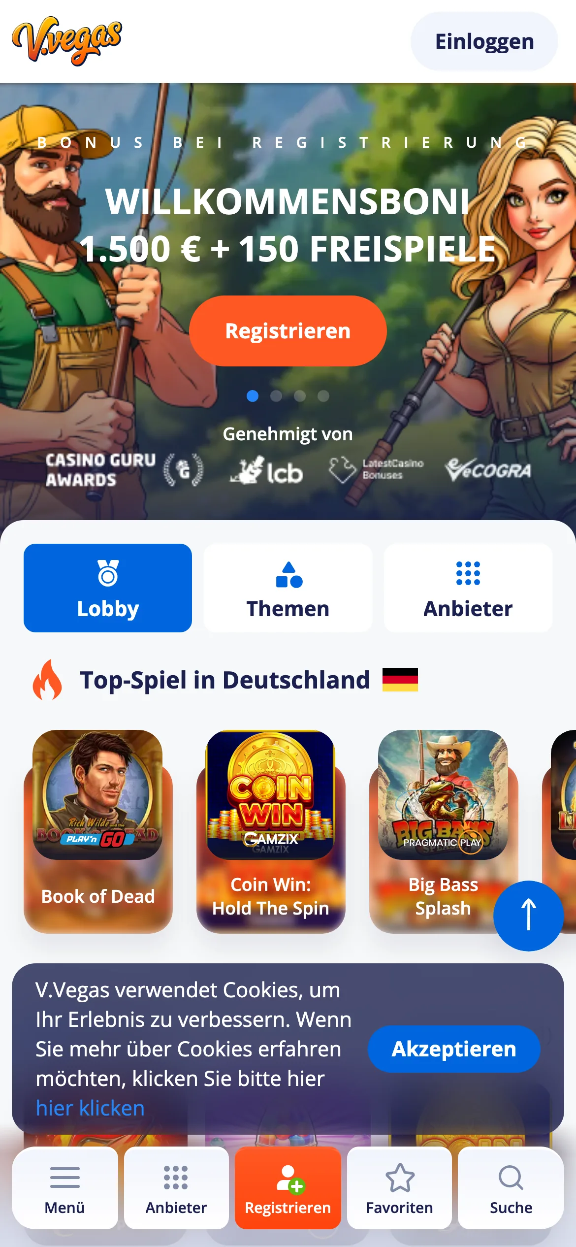 Vulkan Vegas — mobile-homepage